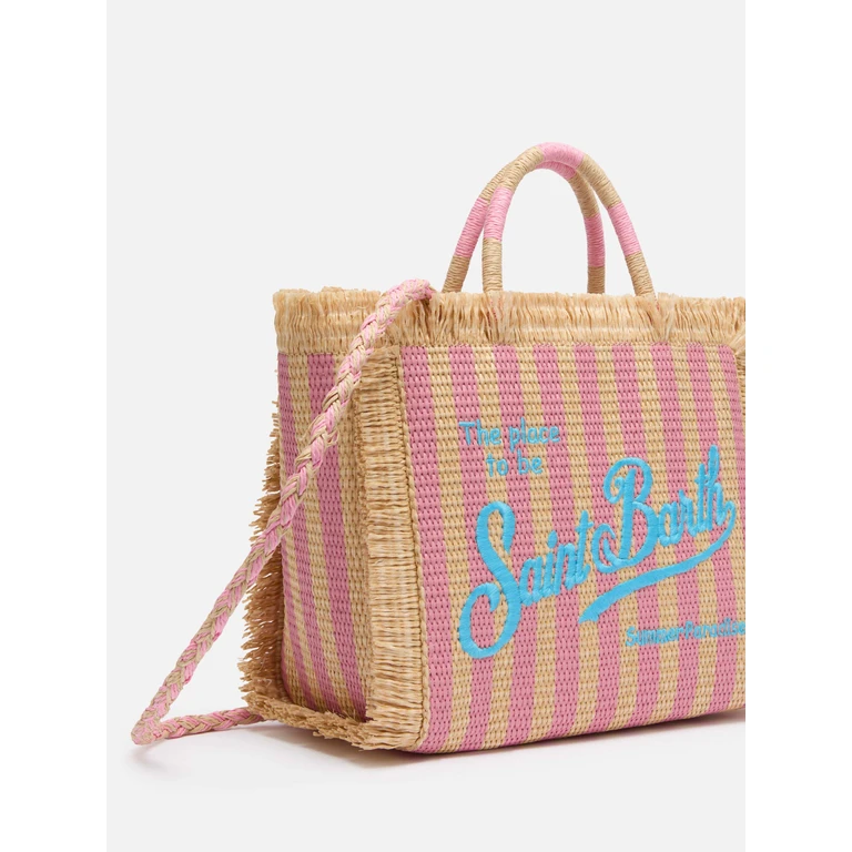 Mc2 Saint Barth Colette Straw Effect Handbag With Striped Print Pink Bag - Unisex