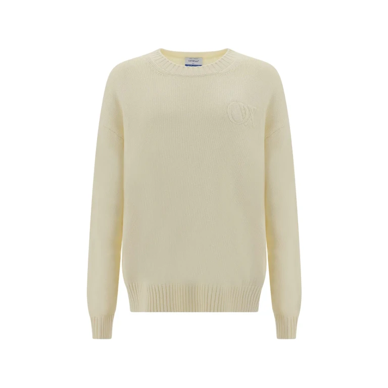 Off-White Sweater With Embossed Diagonal Motif