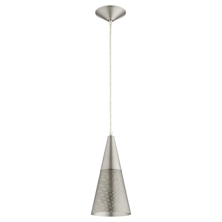 Satin Nickel One Light Pendant from the Mesh Cone Pendants Collection