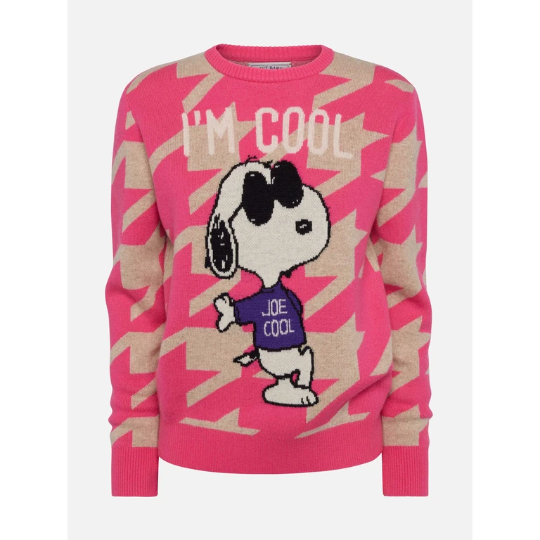 Mc2 Saint Barth Pied De Poule Sweater New Queen With Snoopy Jacquard Peanuts Special Edition Pink - Women