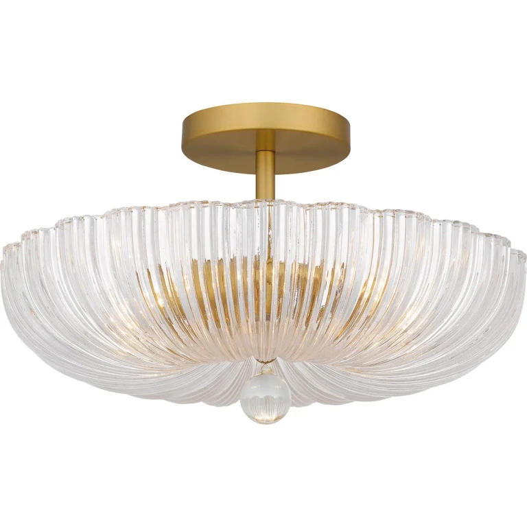 Brushed Gold Three Light Semi Flush Mount from the Quoizel Semi-Flush Mount Collection