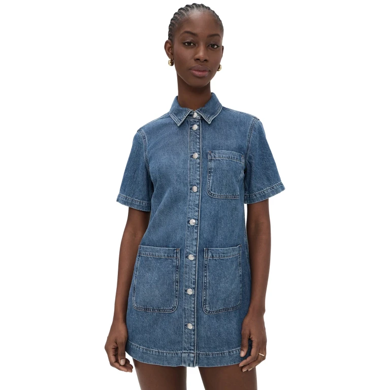 Madewell Airy Denim Boxy Mini Shirtdress Pickett Wash S