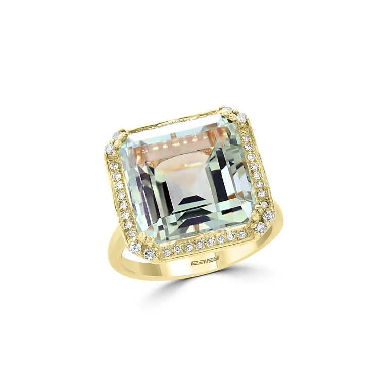 Prasiolite & Diamond Statement Ring in 14K Yellow Gold