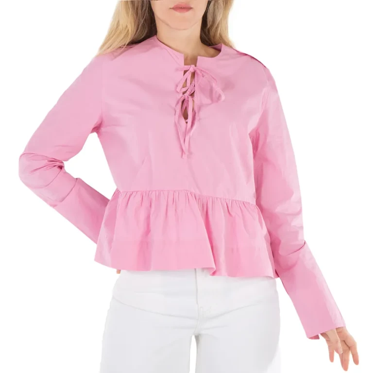 Ganni Orchid Smoke Tie String Peplum Blouse