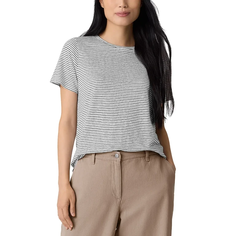 Eileen Fisher Crewneck Short Sleeve Linen Tee