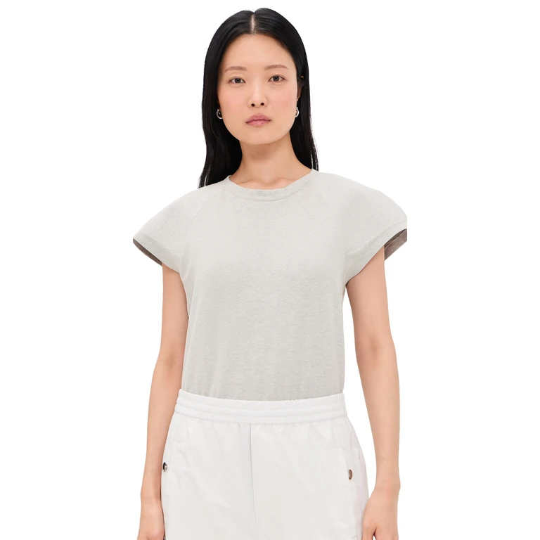 Norma Kamali Cap Sleeve Bomber Bodysuit Light Heather Grey S