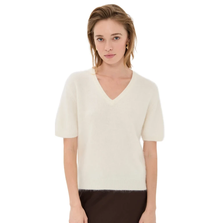 LISA YANG Lovisa Cashmere T-Shirt Cream Brushed 1