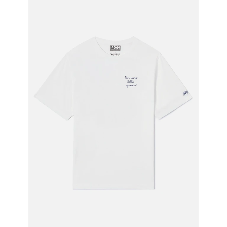 Mc2 Saint Barth White Portofino T-Shirt With Non Sono Bello Piaccio! Embroidery - Men