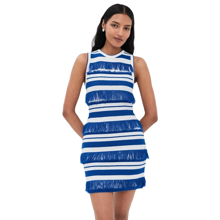 SIMKHAI Elly Knit Mini Dress Royal Blue Stripe XL