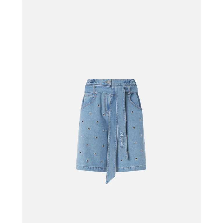Pinko Short ceinturé en denim à aillets