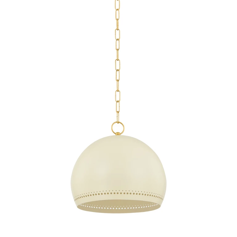 Etna 1-Light Pendant in Aged Brass with Soft Cream