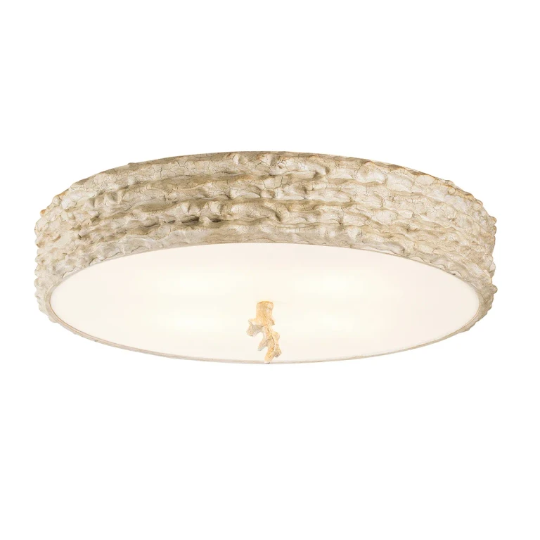 Putty Patina and Silver Leaf Orb Three Light Flush Mount from the Trellis Collection