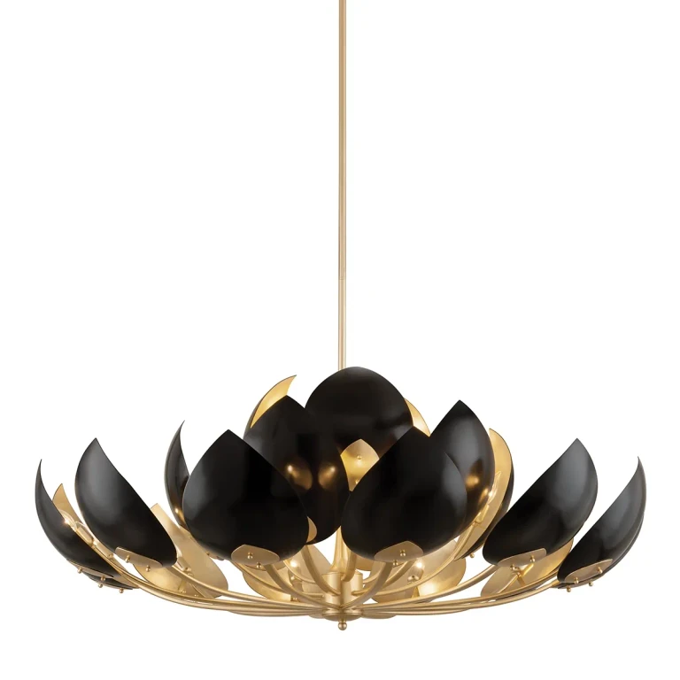 Gold Leaf Black Chandelier from the Lotus Collection
