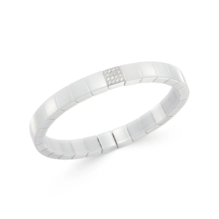 Roberto Demeglio 18K White Gold & White Ceramic Scacco Diamond Stretch Bracelet