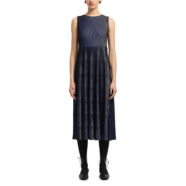 Emporio Armani Bicolor Ribbed Striped Midi Dress