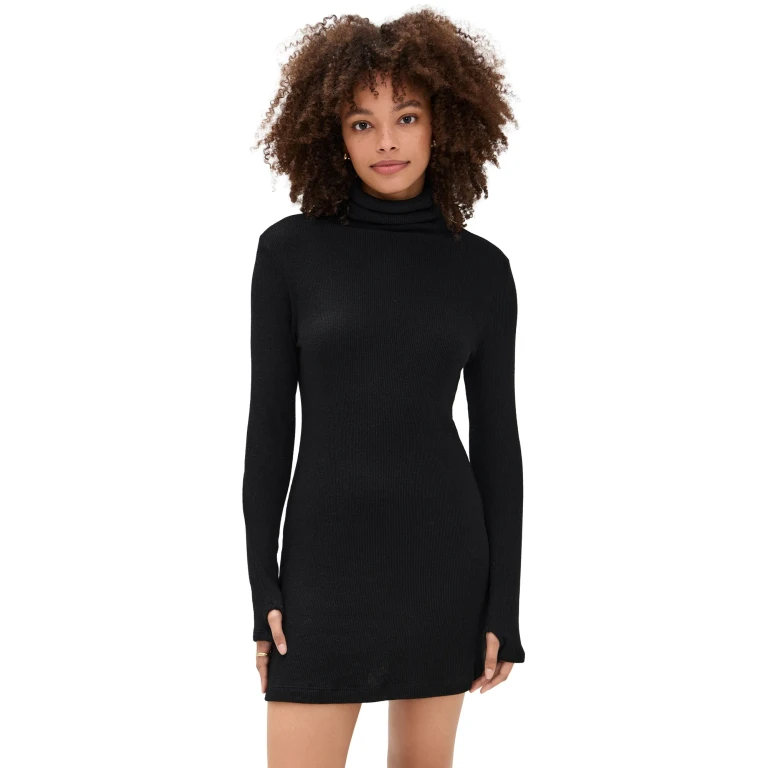 Enza Costa Knit Turtleneck Tunic Mini Dress Black XL
