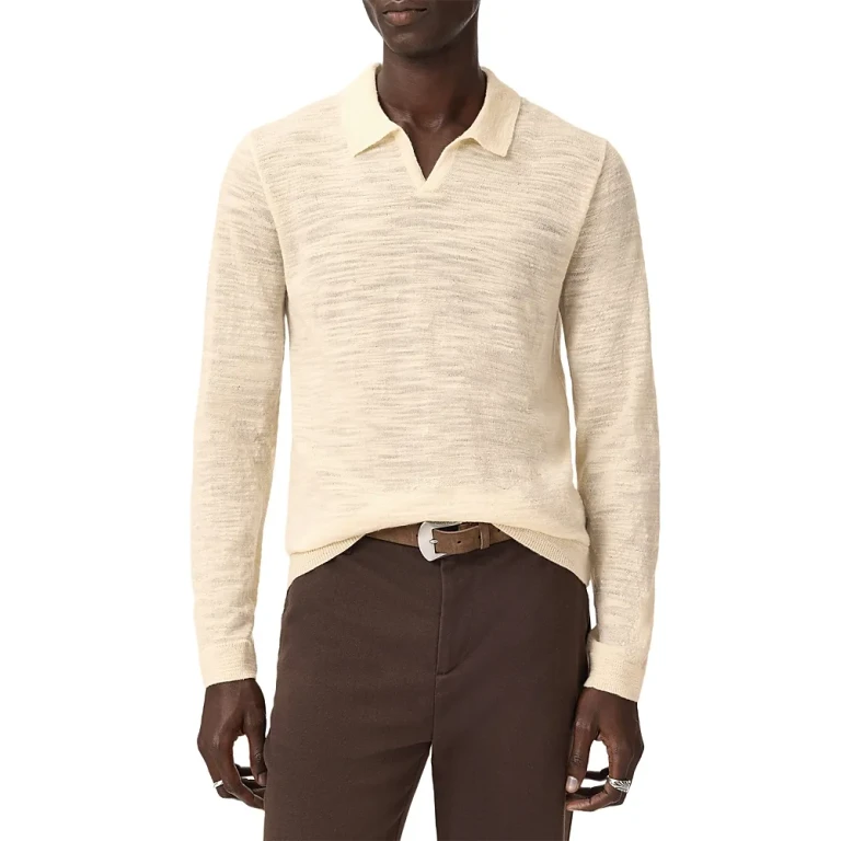 John Varvatos Luciano Slub Open Collar Polo Sweater