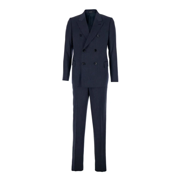 Emporio Armani Double-breasted Suit With Peak Revers In Blue Wool For Men