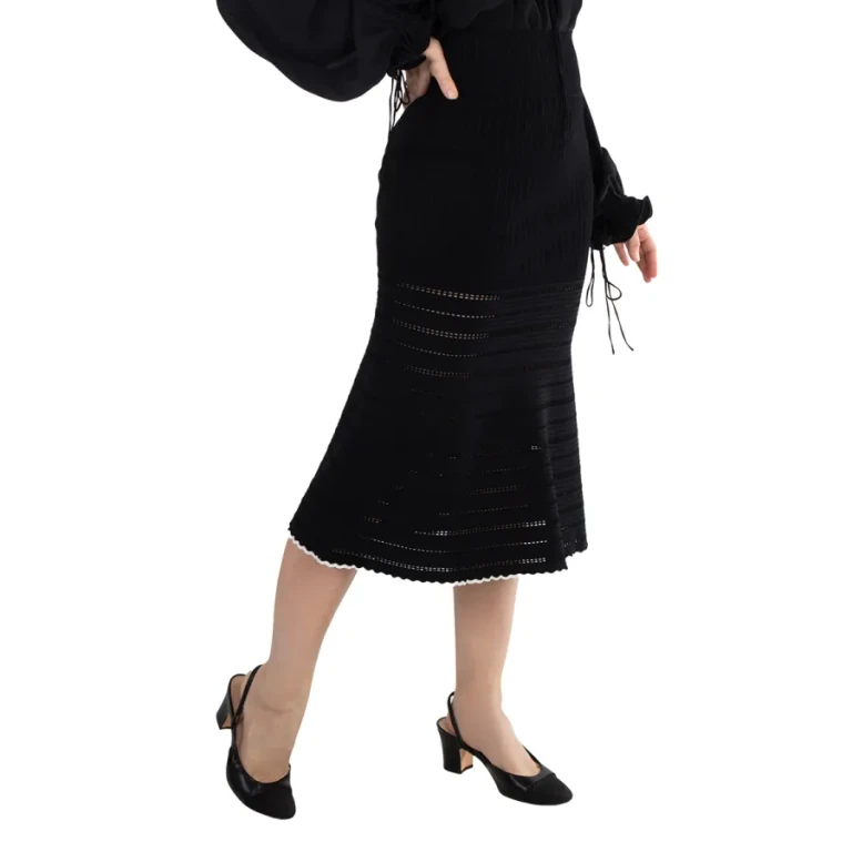 Victoria Beckham Black Flared Midi Knit Skirt