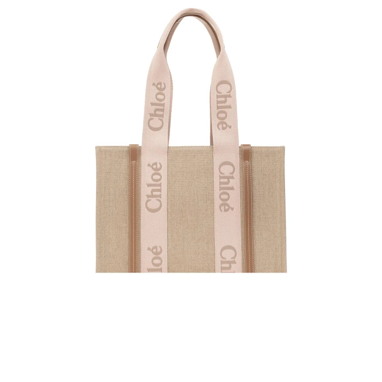 Chloé Pink And Beige Woody Medium Shopping Bag With Shoulder Strap