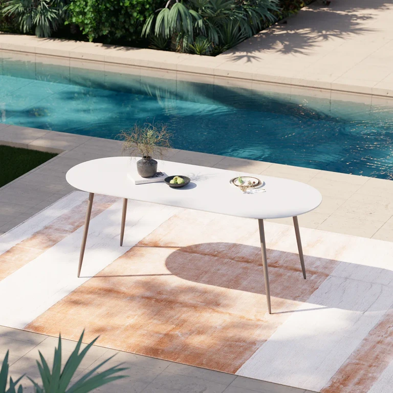 6-Person Oval Sintered Stone Top Outdoor Patio Dining Table in White (70.9" W)