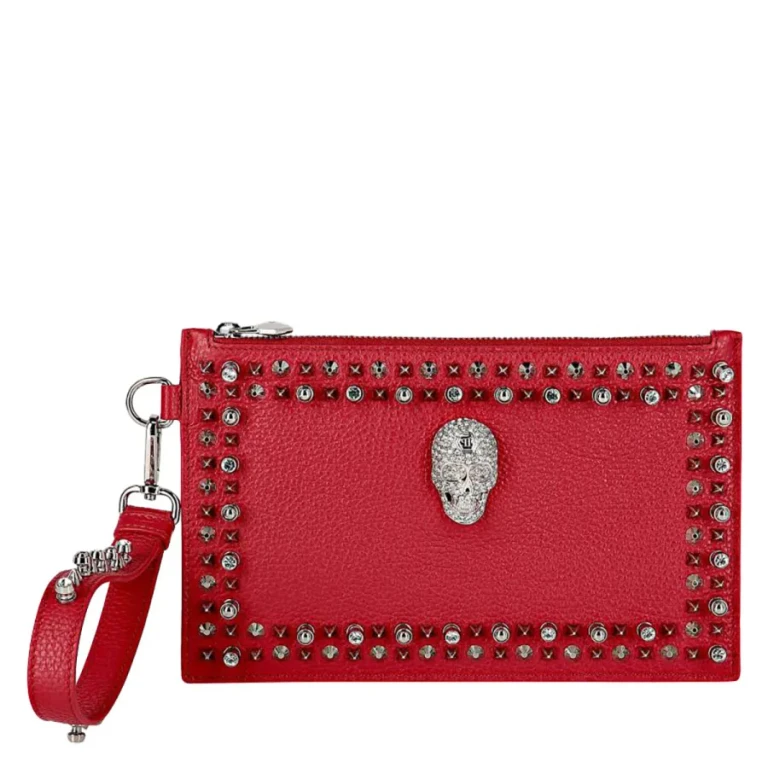 Philipp Plein Faux-Leather Crystal Stud Clutch Bag
