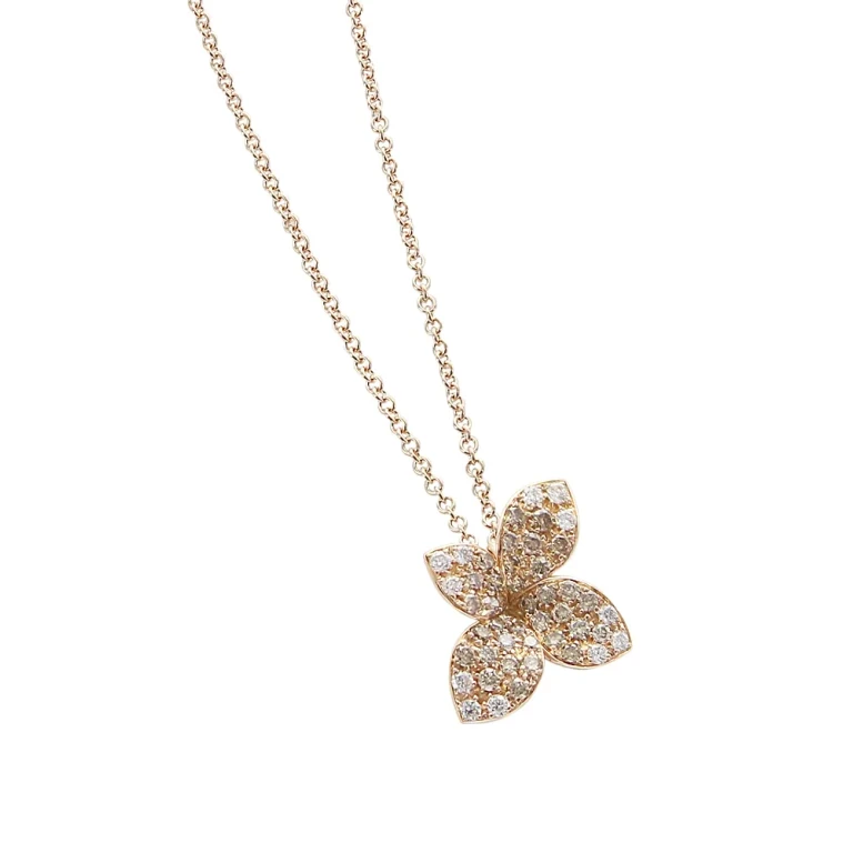 Pasquale Bruni 18K Rose Gold Secret Garden Small Four Petal Pave Diamond Pendant Necklace, 16