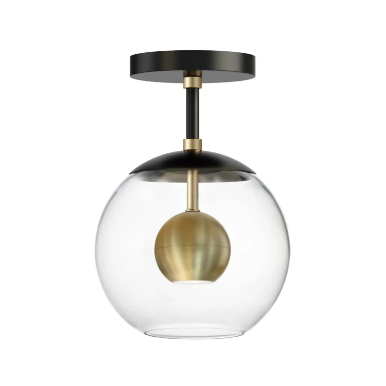 Nucleus 1-Light LED Flush Mount in Black with Natural Aged Brass