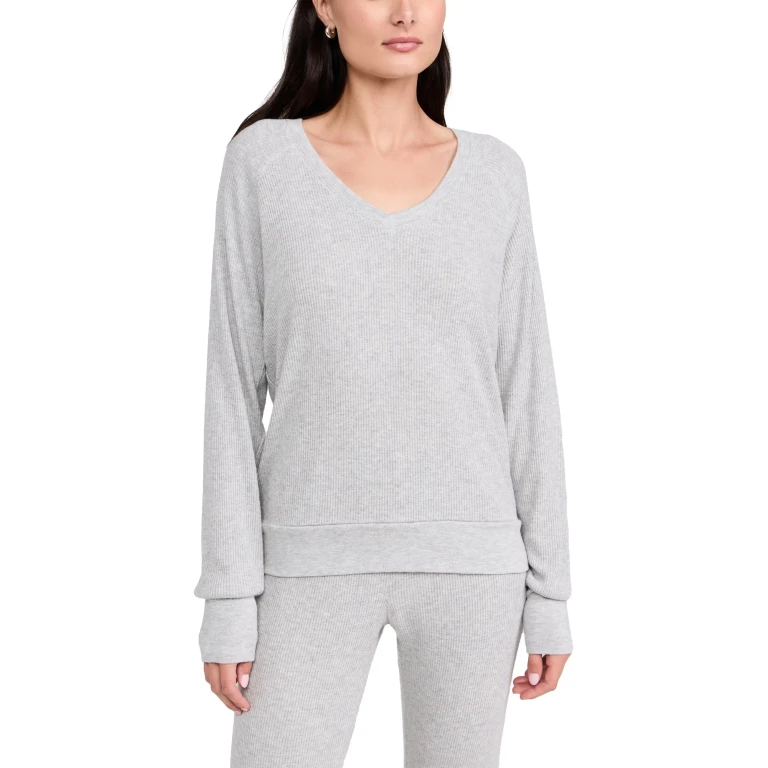 PJ Salvage Long Sleeve Textured Essentials Top Heather Grey XS
