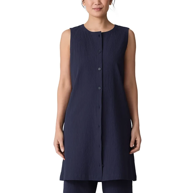 Eileen Fisher Petites Cotton Pucker Back Tie Vest