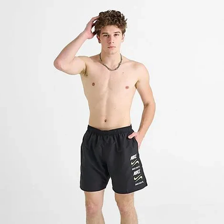 Nike Men's Swim Stack Logo Volley Shorts in Black Size: Small