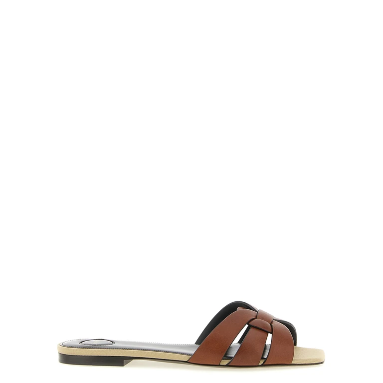 Saint Laurent Brown Calfskin Slides Shoe - Women