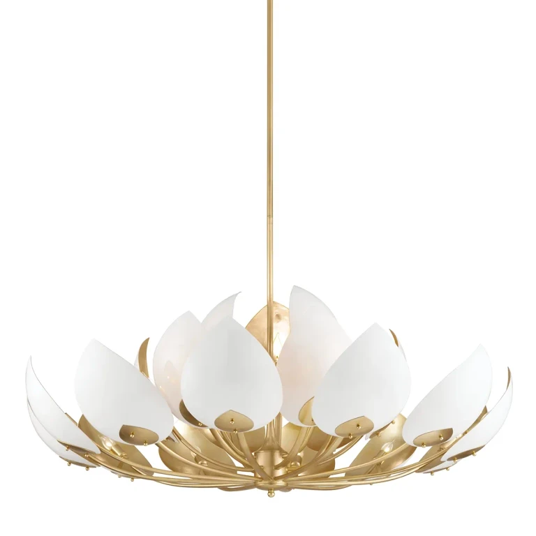 Gold Leaf White Chandelier from the Lotus Collection