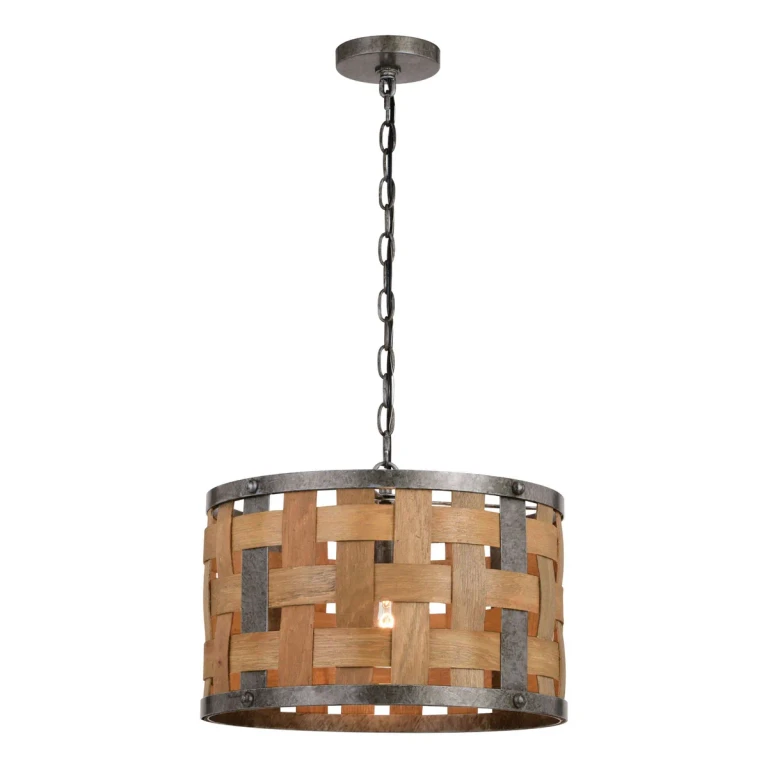 Vintage Steel and Distressed Wood One Light Pendant from the Norwood Collection