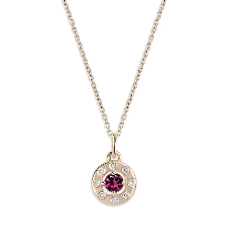 14K Yellow Gold Diamond & Rhodolite Pendant Necklace, 16-20