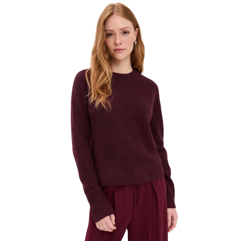 White & Warren Cashmere Waffle Sweatshirt Sangria S