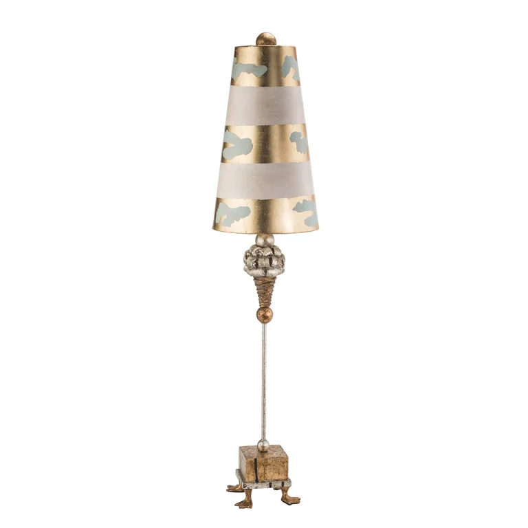 Pompadour Luxe 1-Light Buffet Lamp in Gold and silver leaf w with pompadour inspired