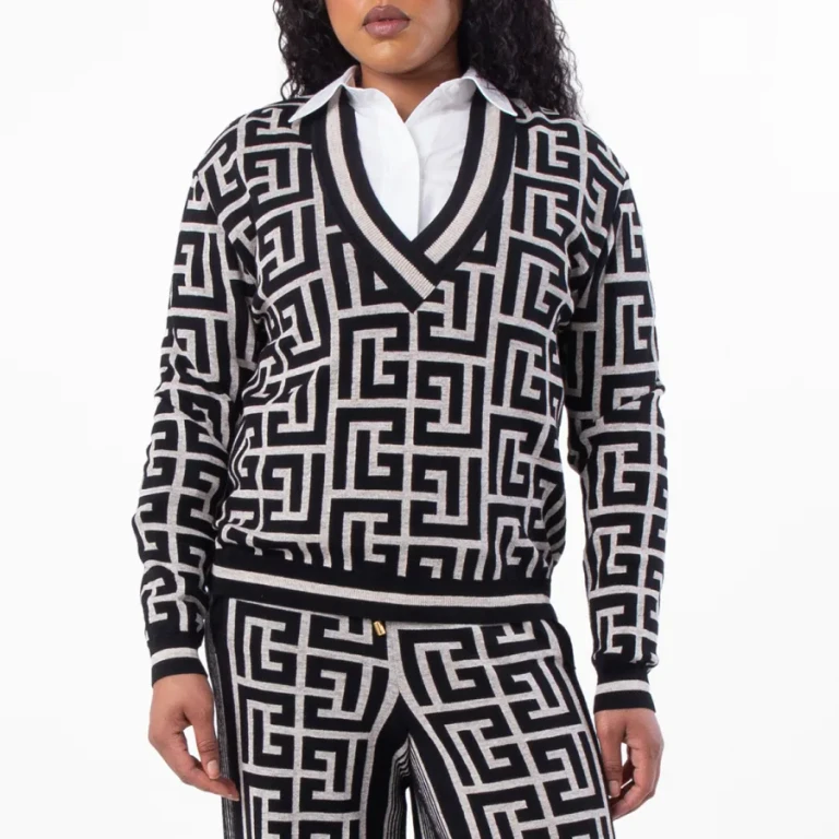 Balmain V Neck Monogram Wool Cardigan