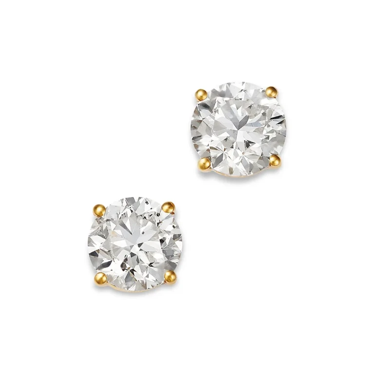 Certified Diamond Colorless Stud Earrings in 18K Yellow Gold, 2.0 tcw