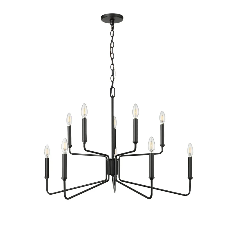 Matte Black Ten Light Chandelier from the Raven Collection