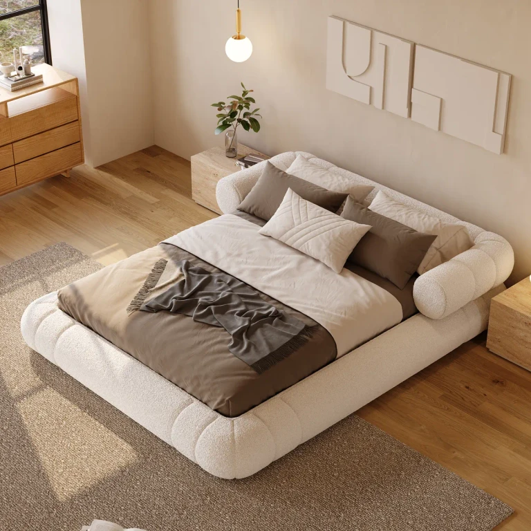 Queen Size Boucle Upholstered Cloud Floor Bed Frame