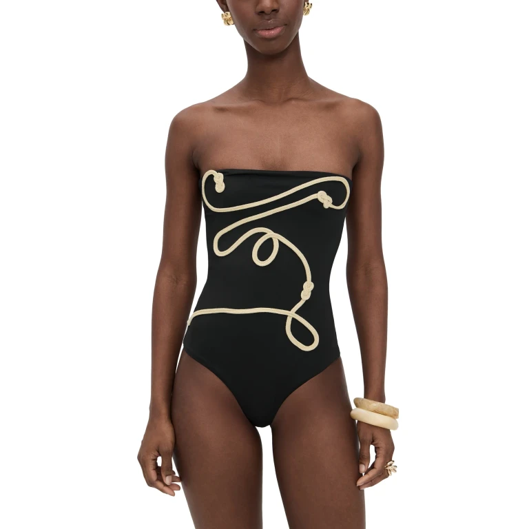 Johanna Ortiz Black Palmy Texture One Piece Black L