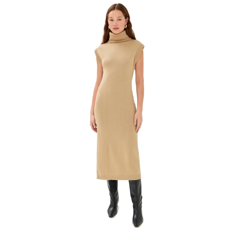 SIMKHAI Turtleneck Dress Light Camel S
