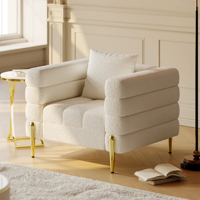 White Boucle Accent Chair Modern Modular Arm Chair