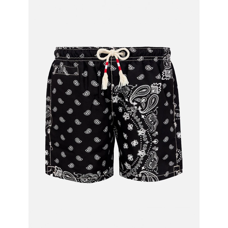 Mc2 Saint Barth Mid-Length Swim-Shorts Caprese Jr With Bandana Print Black Swimshort
