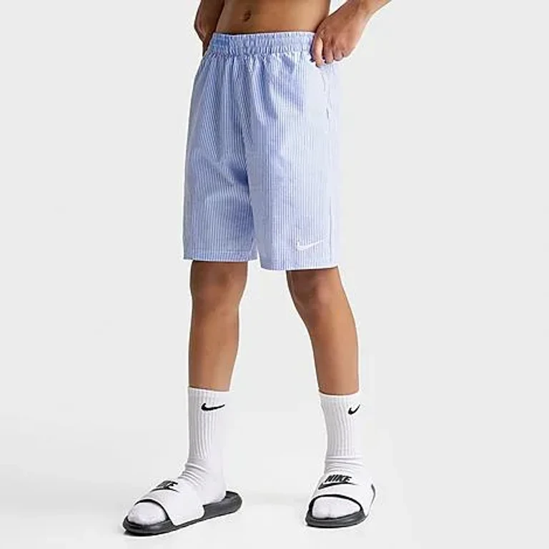 Nike Big Kids Seersucker Ripple Brief-Lined 7" Volley Swim Shorts in Blue Crystal Size: XS