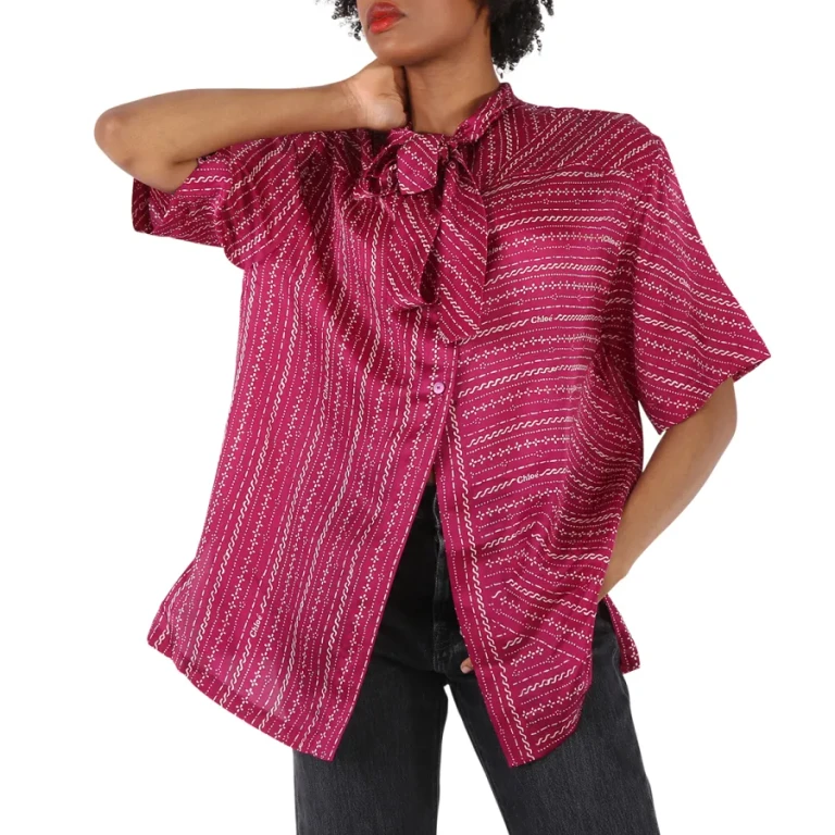 Chloe Ladies Pink Pussy Bow Silk Top, Brand