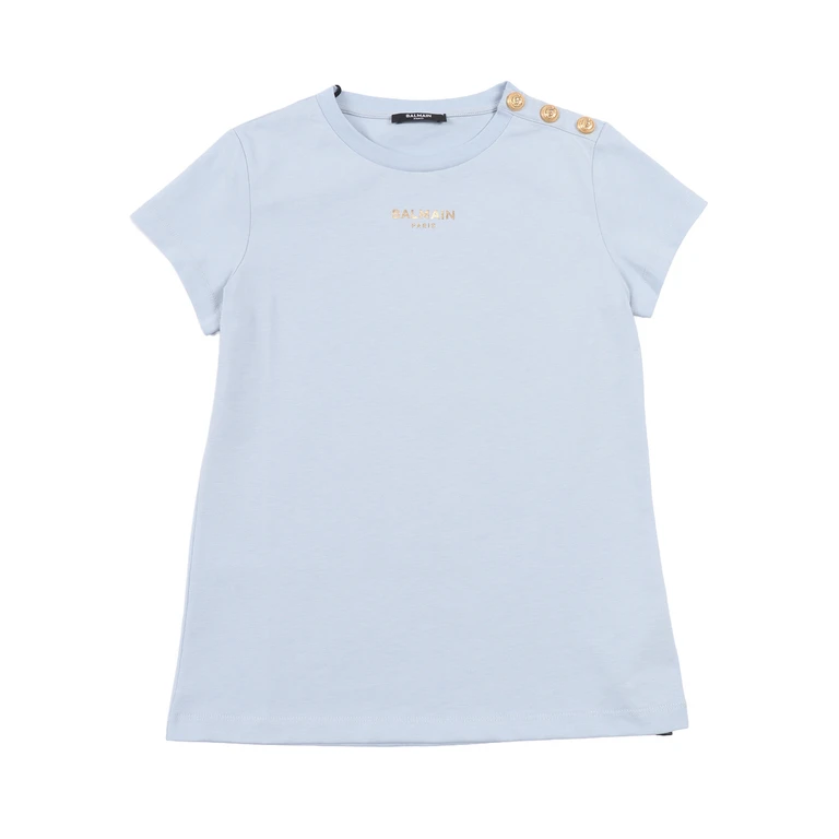 Balmain T-SHIRT-TOP Light Blue Cotton Elastane Short Sleeves T-shirt