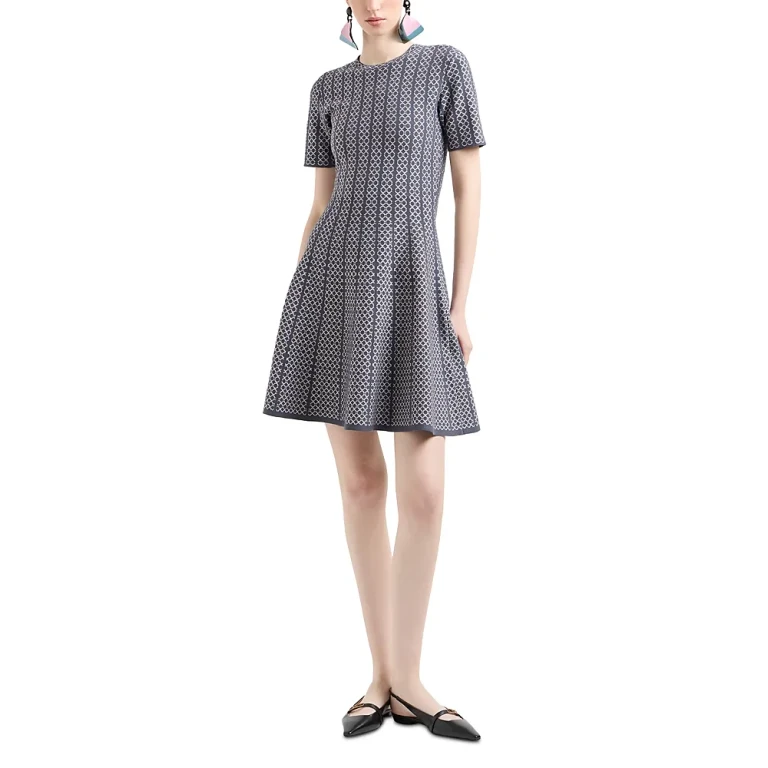 Emporio Armani Geo Pattern Jacquard Jersey Knit A Line Dress