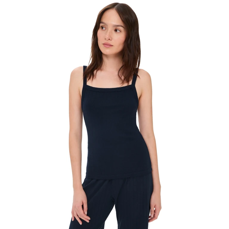 DONNI. The Pointelle Square Neck Tank Top Navy XS